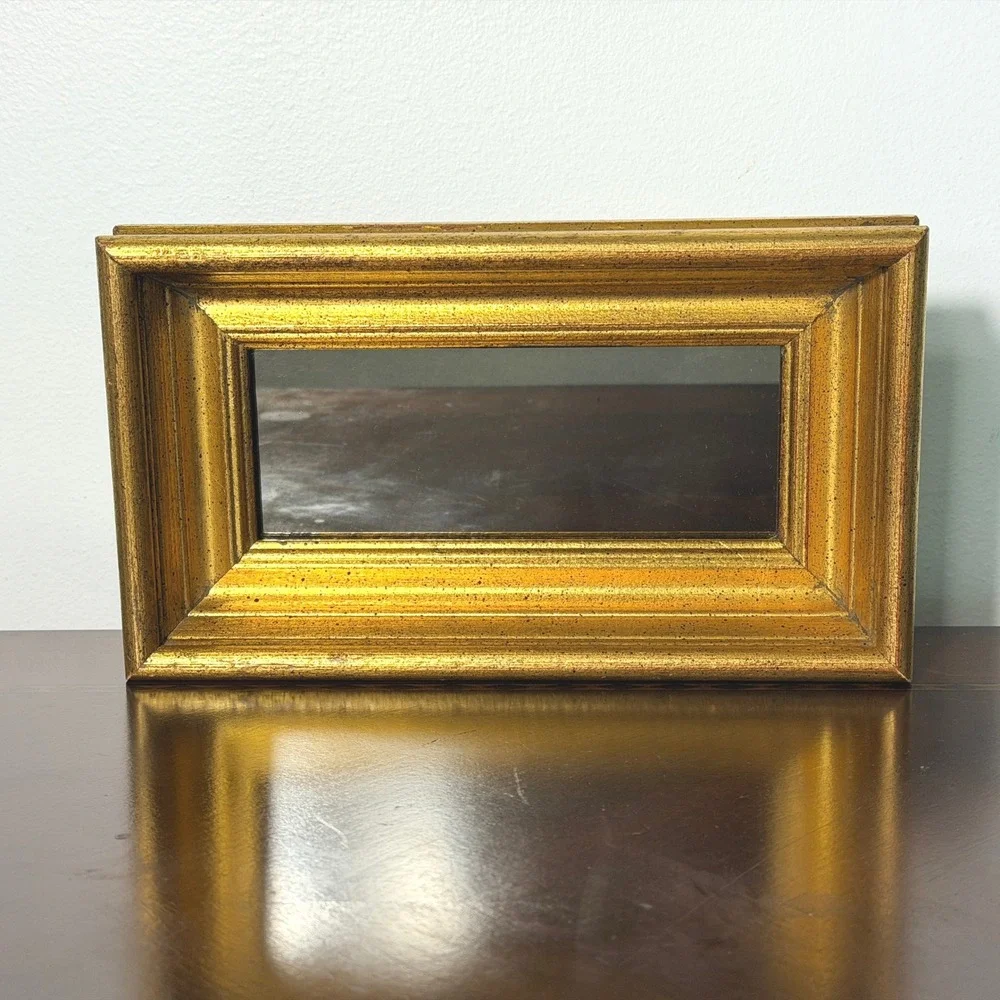 Vintage Gold Framed Smoky Gray Wall Mirror Narrow Accent Hollywood Regency